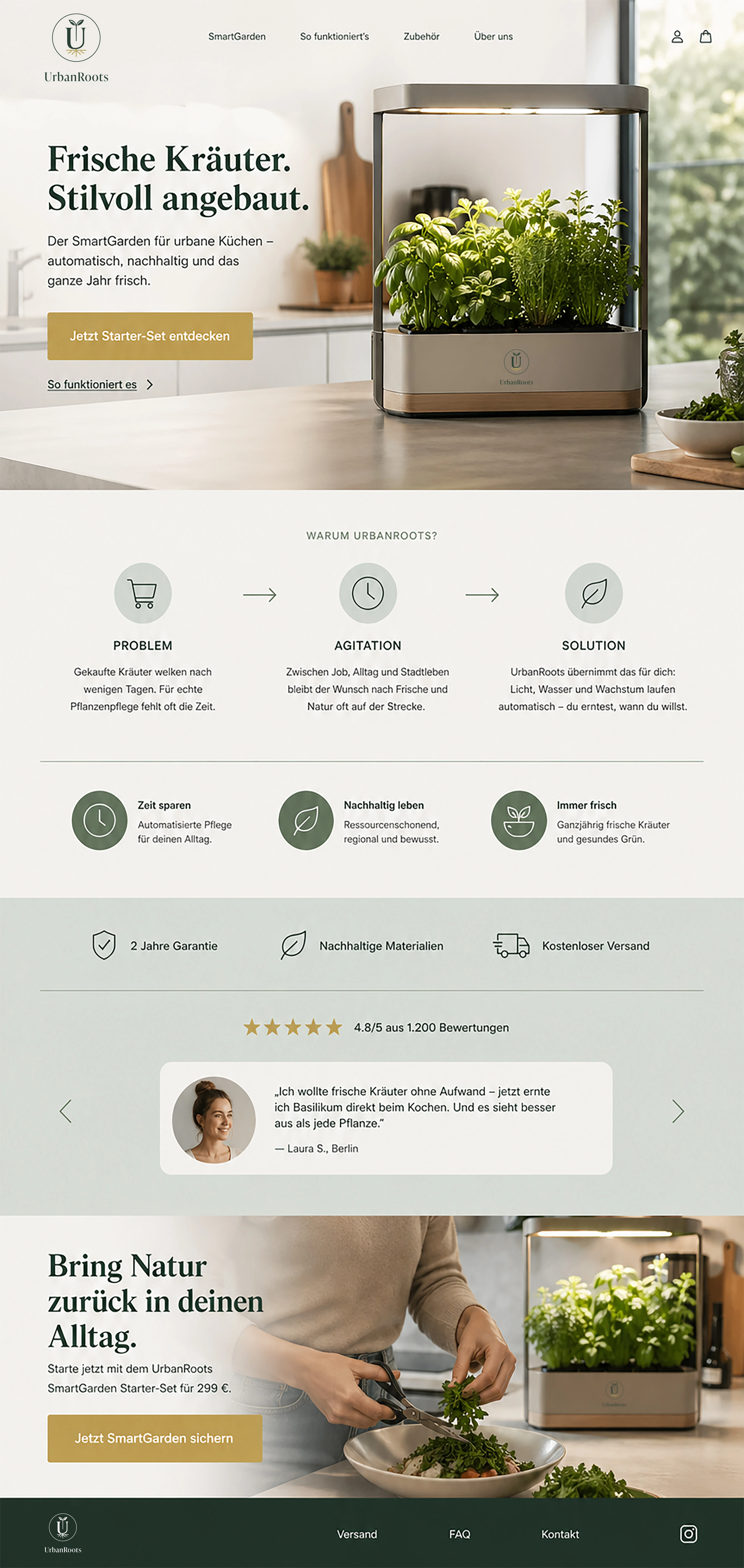 Komplette UrbanRoots Landingpage